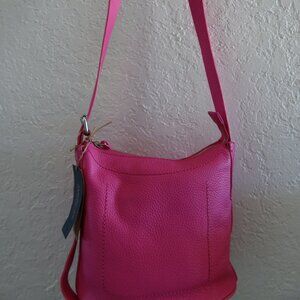 American Leather Co. Pebbled Leather Bucket Crossbody Bag Fuchsia Pink MSRP $165